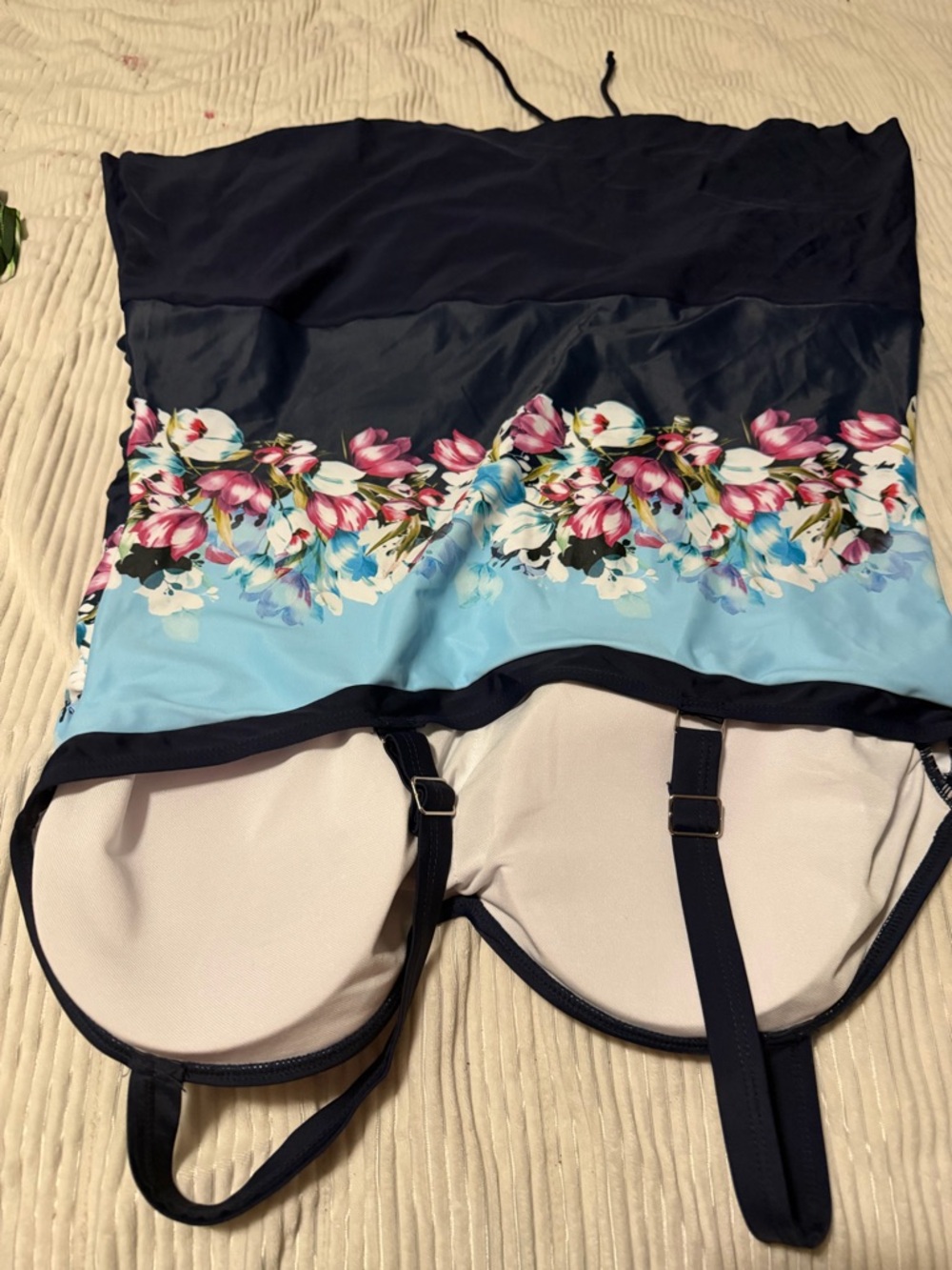 Floral Navy & Light Blue Bandeau Tankini Top